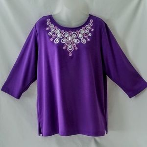 Bob Mackie Purple Bead 3/4 Sleeve Top Women's L